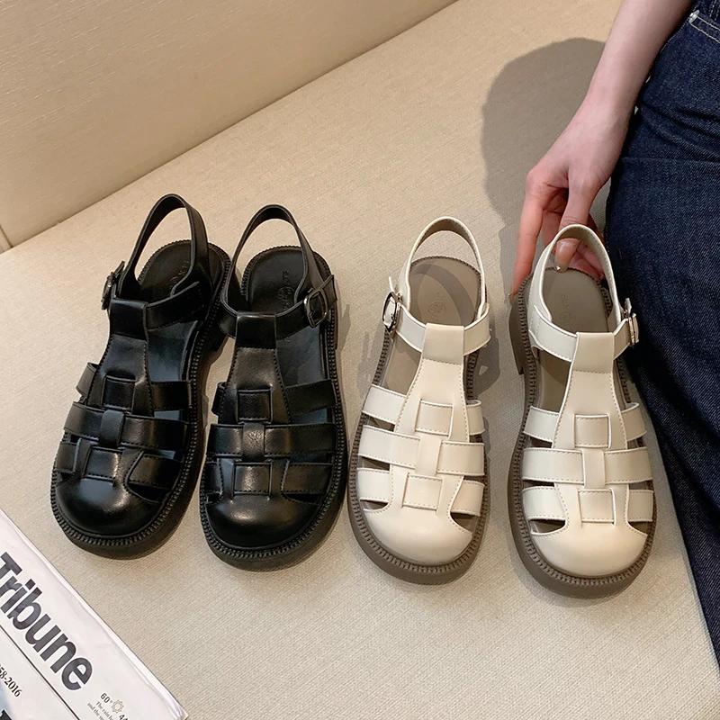 Sandales pour femmes Rétro Luxe Sandales Romaines Décontractées à Sangle à Boucle Chaussures d'été Talon Épais Chaussures pour femmes