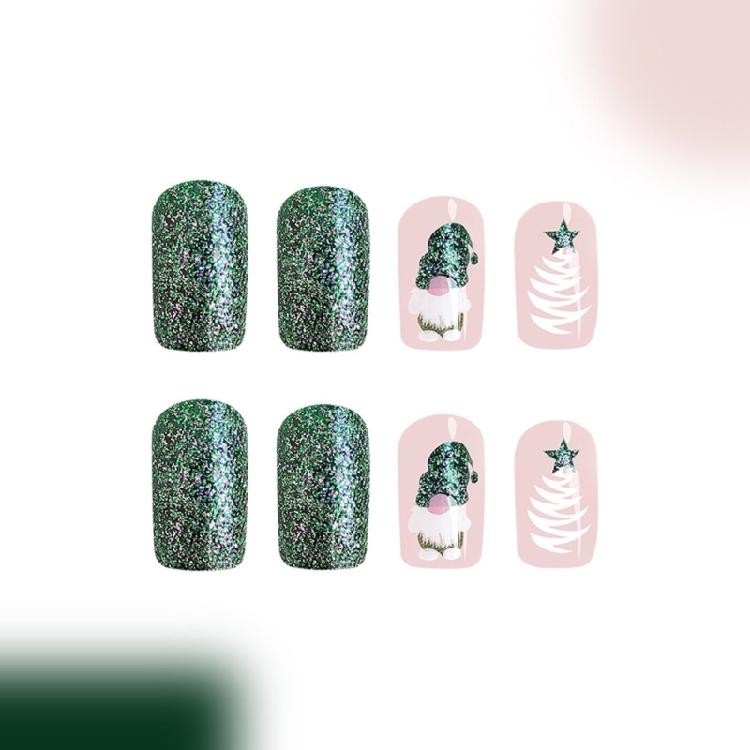 48 Pcs Winter Press On Nails Short Square Artificial Nails Snowflak Full Cover Stick on Nails Christmas False Nails