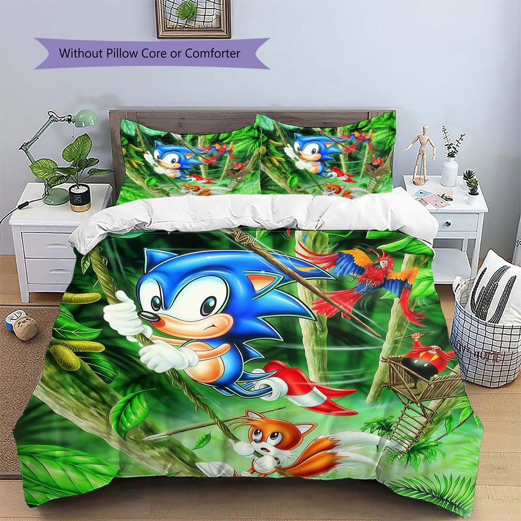 Sonic the Hedgehog2 Pattern Bedding Quilt Set  Home Decoration  Gift (1 * Duvet Cover + 2 * Pillowcase  Without Core)