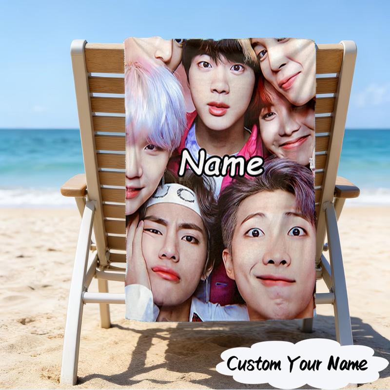 1PC Custom Name Beach Towel Kpop Group Beach Towel, Suitable for Camping, Travel, Beach Accessories, Super Absorbent, Family Gift