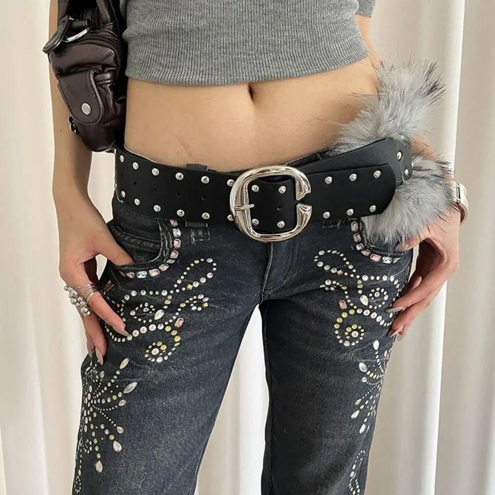 Ceinture Cuir Style Punk Rivets Y2K Ceinture de Taille Mode Large pour Femmes Streetwear