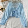 Sciarpa in Pizzo con Fiocco e Volant Estiva 2026 da Donna – Camicia Larga a Maniche Lunghe Protezione Solare
