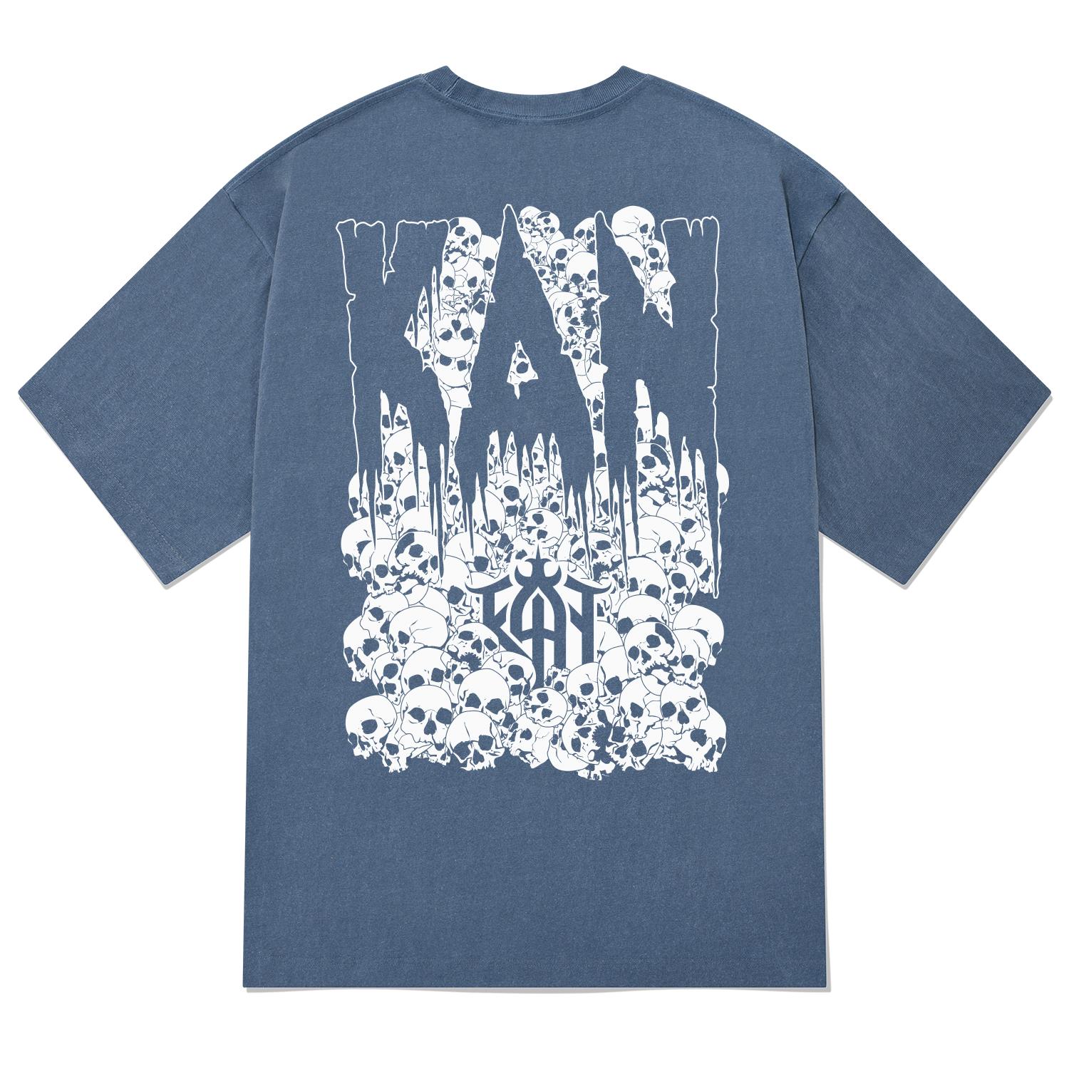 Khan 6312 Ktpn0093 Dark Skull Pigment Short Sleeve T-Shirt - Blue Blue/L