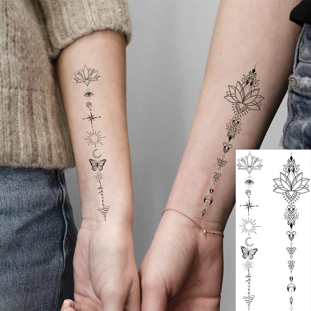 1 Arkusz Estetyczne Tatuaże Tymczasowe z Lotosowym Półksiężycem Dla Kobiet Ręce Nogi Szyja, Długotrwałe Realistyczne Naklejki z Fałszywymi Tatuażami