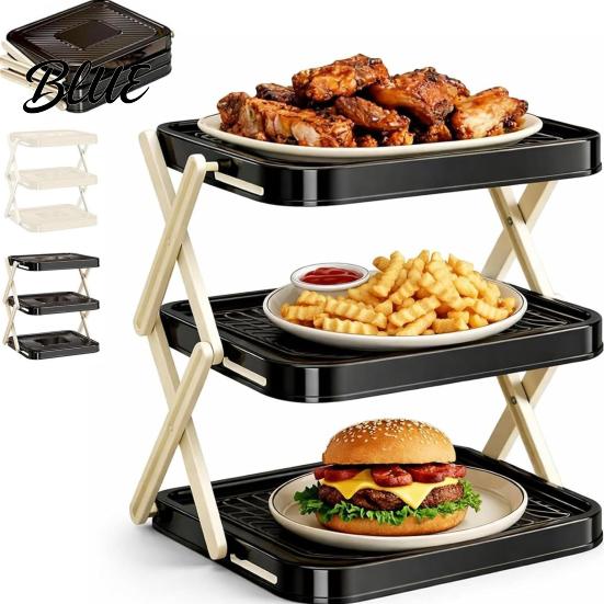 Collapsible Dish Rack Plate Storage Three-Tier Foldable Kitchen Organizer with Open Access Countertop Design