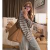 Contrast Color Inner Striped Long-sleeved T-shirt for Women In Autumn and Winter Lazy Style Loose-feeling Brushed Bottoming Shirt