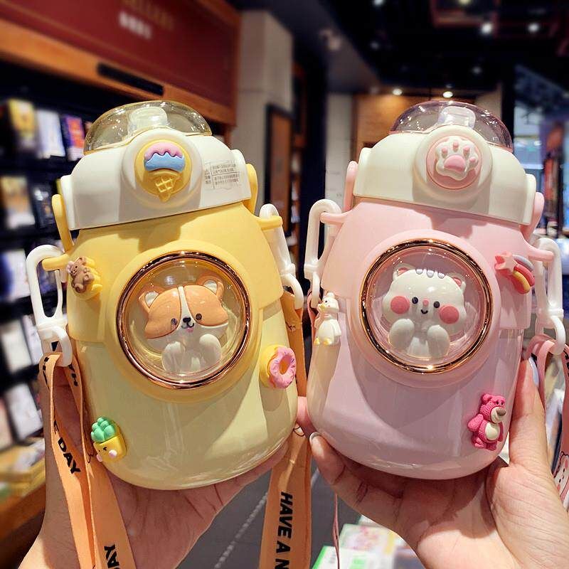 Cute Large-Capacity Thermos Cup 316 for Children with Straw, High-Appearance Portable Insulated Water Bottle for Girls
