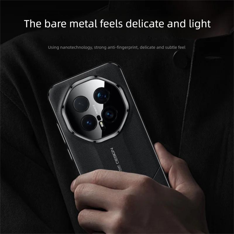 Premium Business Style Vegan Leather Case for Honor Magic 7/8 pro with Plating Frame Camera Lens Holes Cutout Protector