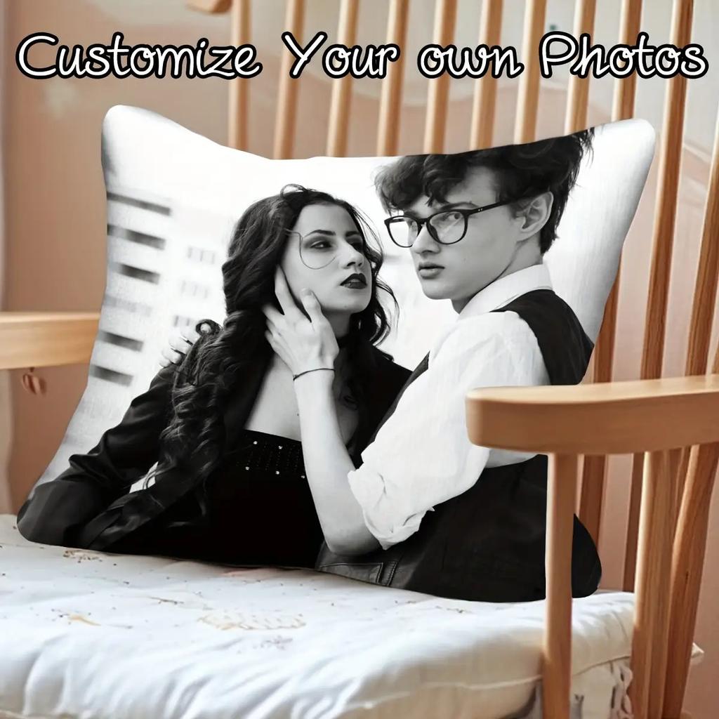 1 customized photo personalized portrait pillowcase 18x18 inch short plush cushion cover with zipper closure, single-sided print