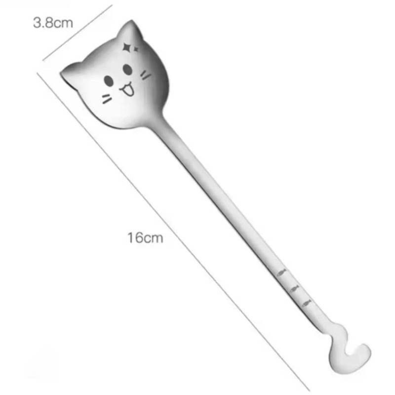 Funny Cat Long Handle Spoon Tea Spoon for Coffee Long Tail Cat Coffee Spoon Birthday Gift 304 Stainless Steel Tableware