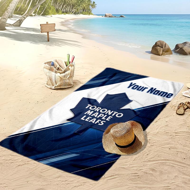 Toronto Maple Leafs Custom Beach Towel, Print Your Name Text Lightweight Absorbent Towel for Swimming Travel