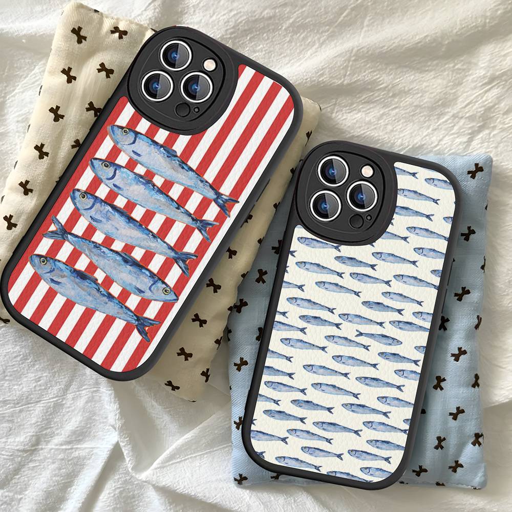 Sardines Phone Case For IPhone 16 15 14 13 12 11 Pro Max Plus Leather Cover