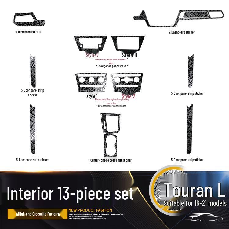 Carbon Fiber Gear Shift and Door Wrap Stickers for 2016-2021 VW Touran Interior.