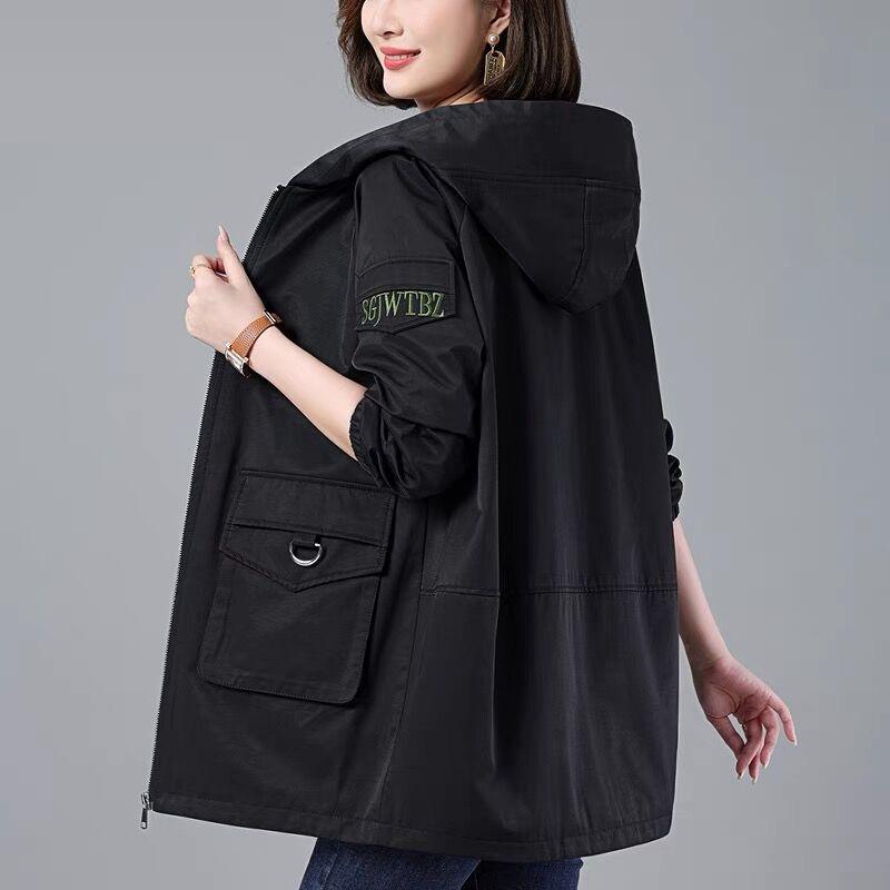 Fashion Women's Trench Coat Spring Autumn Lined Coat Tops Korean Loose Hooded Casual Female Windbreaker Outerwear 4XL