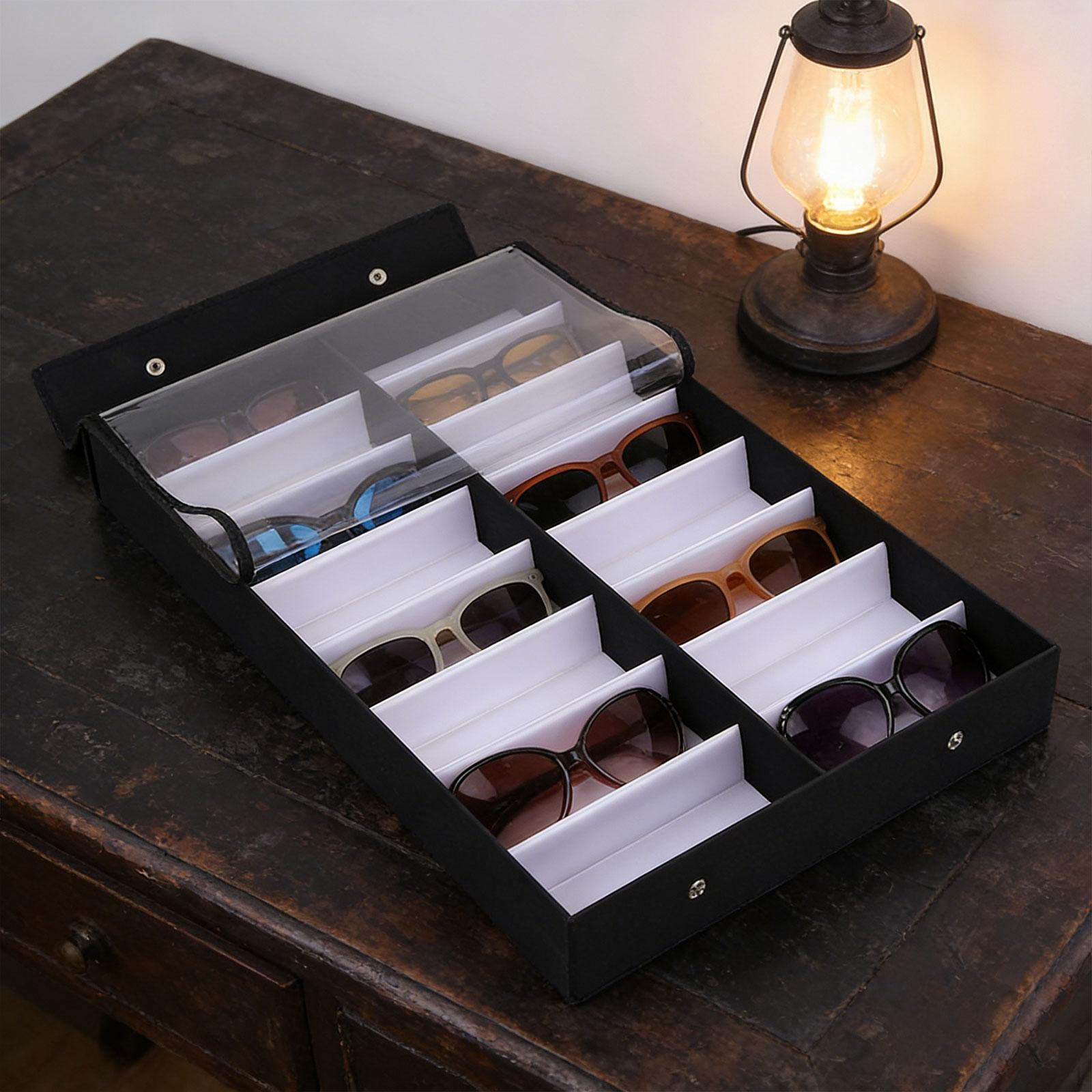 

Glasses Display Tray 16 Compartments Container Eyewear Storage Box Sunglasses Organizer for Clear Lid