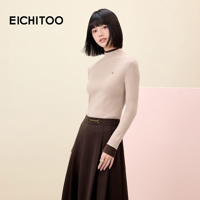 EICHITOO Women's Faux Two-Piece Long Sleeve Knit Sweater