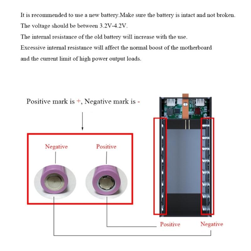24x18650 Akku-Aufbewahrungsbox PD Schnellladung Powerbank-Gehäuse Unterstützt Funktionen für kabelloses Laden/Schnellladen