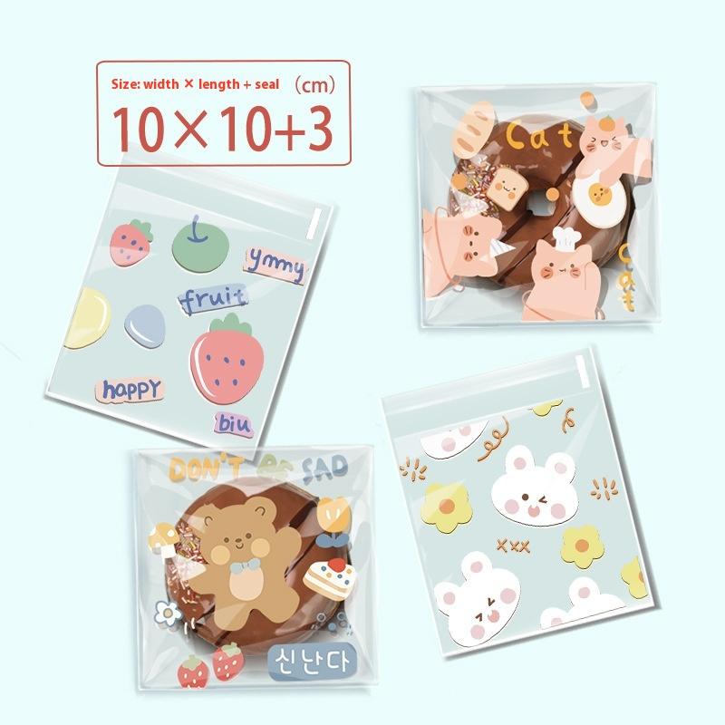 50/100 Pcs Cartoon Pattern Plastic Self-Adhesive Candy Bags Cookie Donut Bread Pastry Bag Food Packaging Resealable Gift Bag