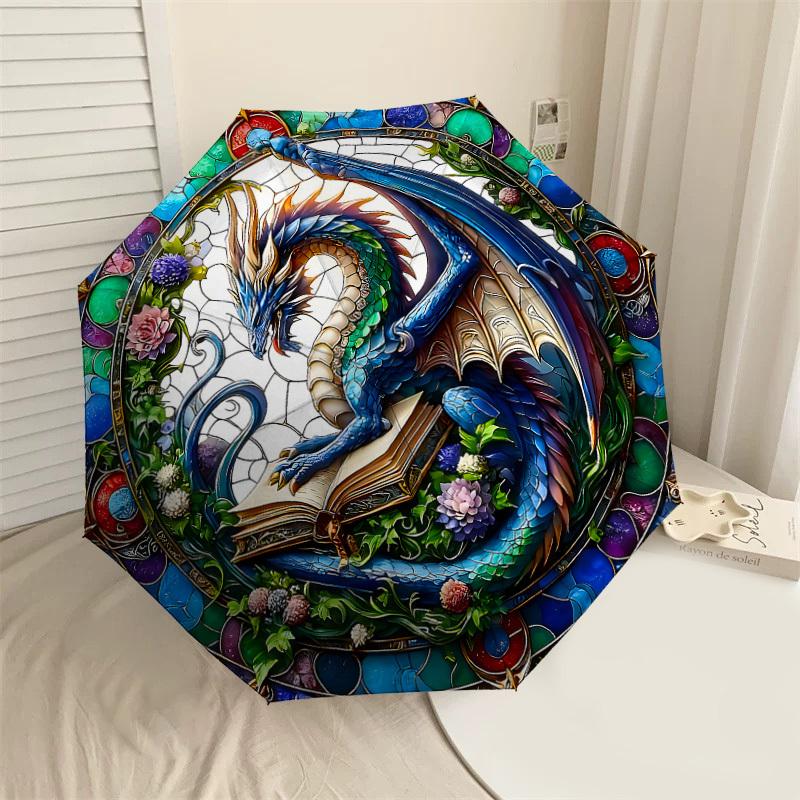 

1PC Dragon Stained Glass Umbrella-8-Rib Reinforced, Automatic Open, Lightweight & Durable, Cute Fashion Accessory for Outdoor-P112