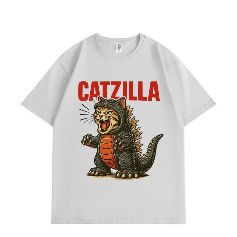 Catzilla Funny Cat Meme Graphic T Shirts Harajuku Japanese Style Short Sleeve T-shirts Fashion Cartoon Oversized T-shirt Unisex