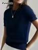 Women's Knitted Short Sleeve T-Shirt for Summer Casual Loose Pullover
