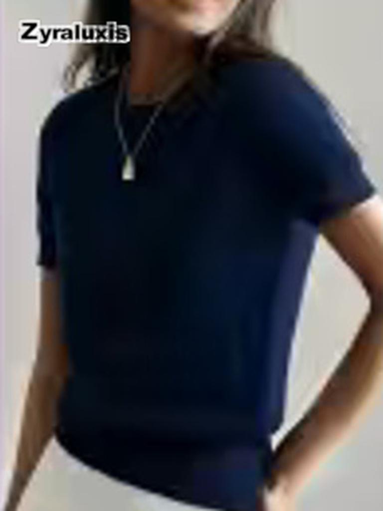 Women's Knitted Short Sleeve T-Shirt for Summer Casual Loose Pullover