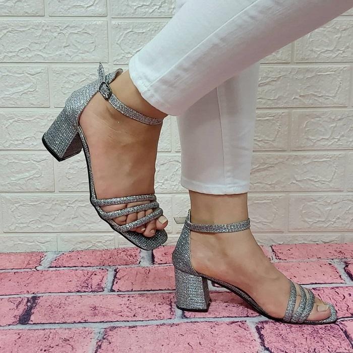 Fiyra 7003 Silver Silvery Triband Women's Heeled Ankle Shoes