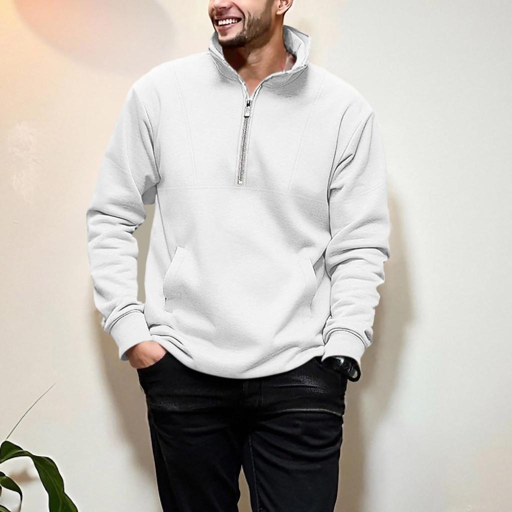 Mens Fleece Lined  Pullover Sweatshirts Fall Winter Warm Long Sleeve Mock Neck Sweatshirt Tops With Pocket