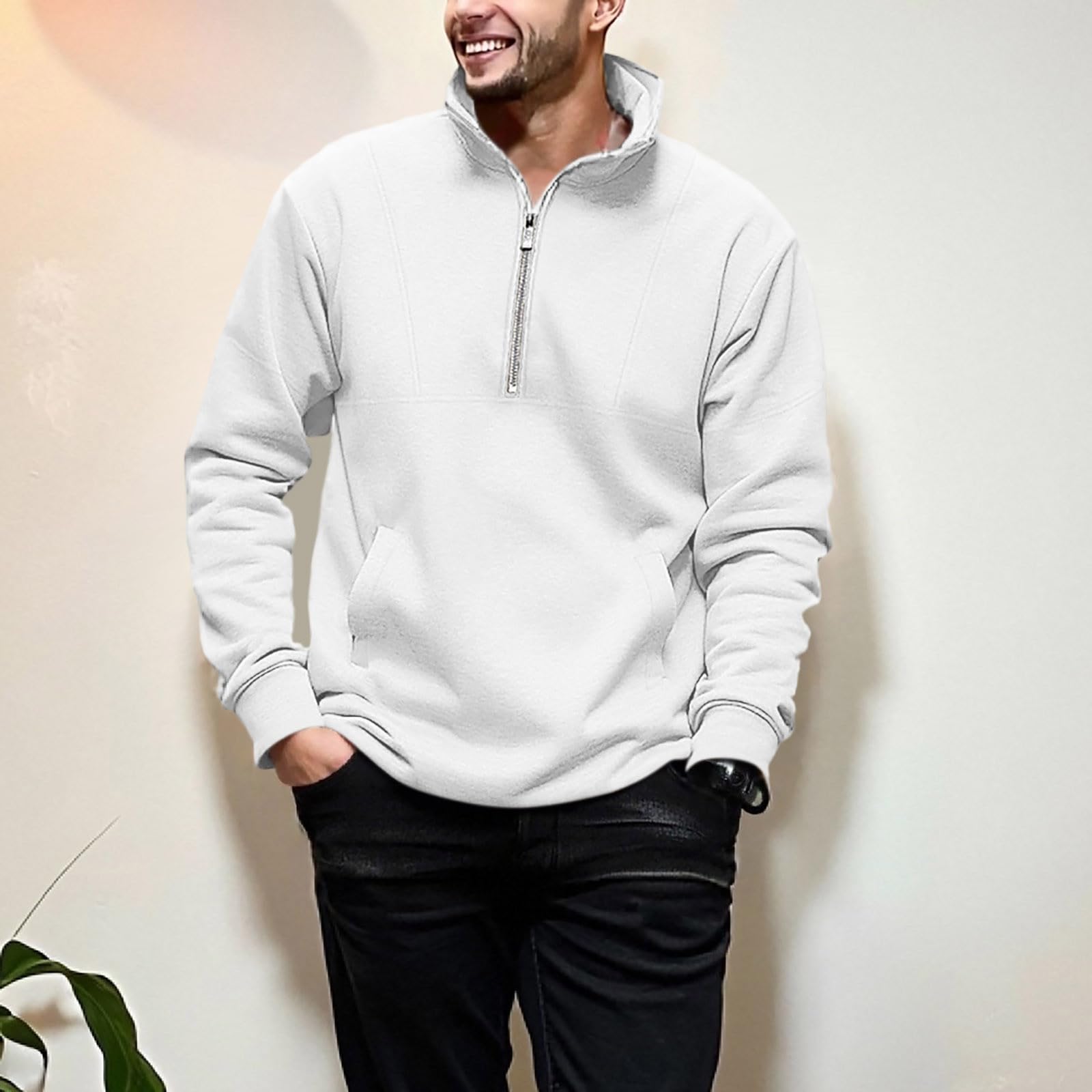 

Мужские флисовые свитшоты-пуловеры с подкладкой на осень-зиму, теплые, с длинным рукавом, с воротником-стойкой, топы-свитшоты с карманом XXXL