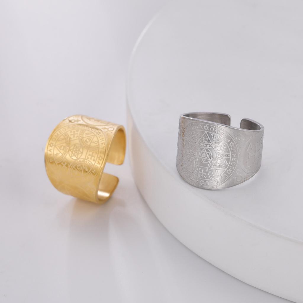 Angel Seal Open Rings Enochian Kabbalah Magic Protection Amulet Stainless Steel Hexagram Triangle Finger Ring Religious Jewelry