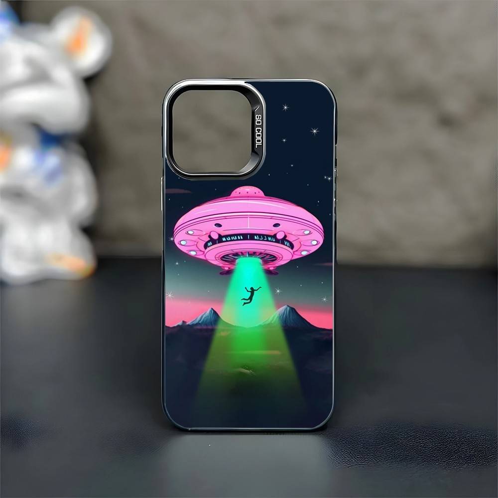 UFO Alien Thing Phone Case For iPhone17,16,15,14,13,12,11 Plus,Pro Max Black Matte Shockproof Cover
