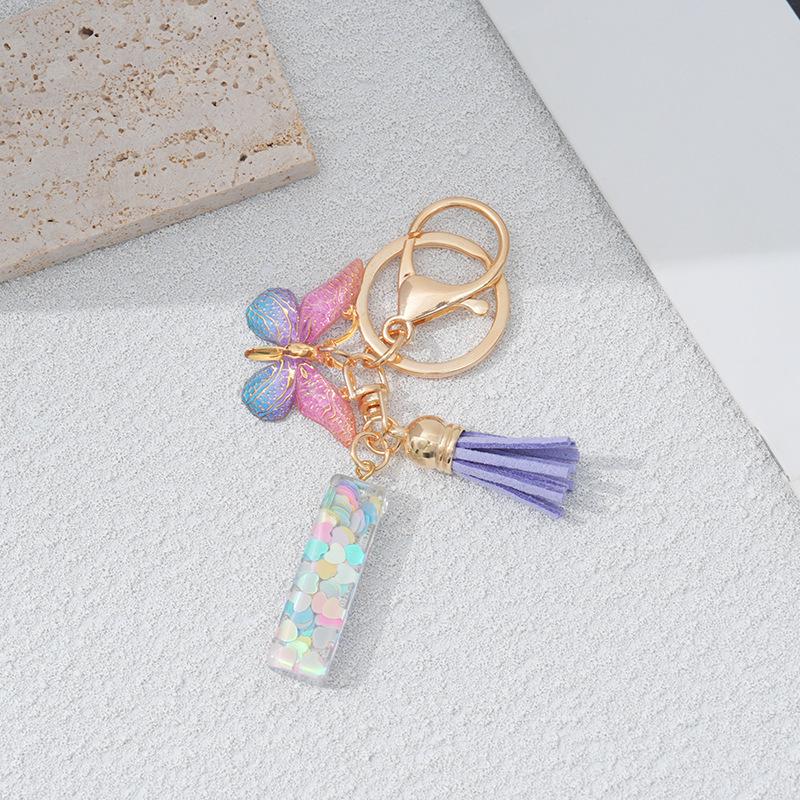 Heart & Alphabet Keychain with Butterfly and Tassel Bag Charm