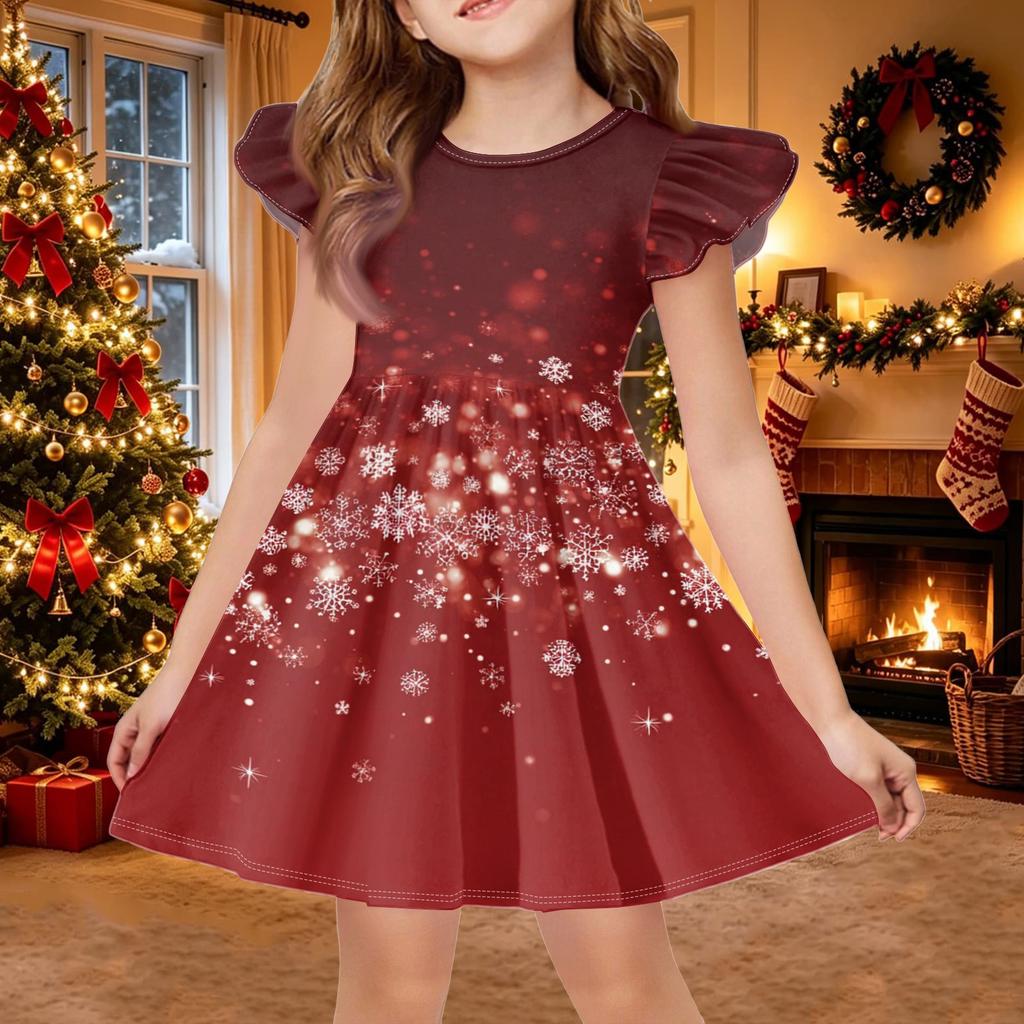 Lässiges Kinderkleid mit weihnachtlichem Aufdruck für die Feiertagsparty und den Alltag