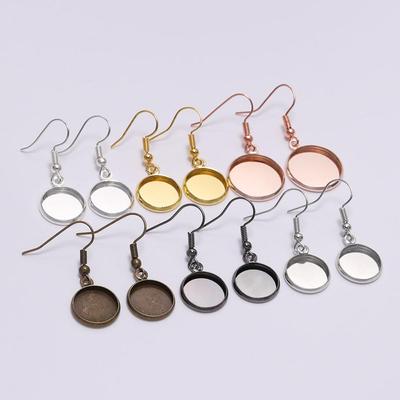 10 stuks 10-25mm Oorbelhaak Blanco Setting Cabochon Bakje Bezel Hanger Oorbasis Voor DIY Glas Cameo Sieraden Maken Bevindingen