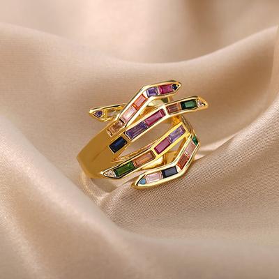 New European and American  Classic Hip Hop Style Copper Colored Zircon Embrace Ring Women's Gift Jewelry 2024