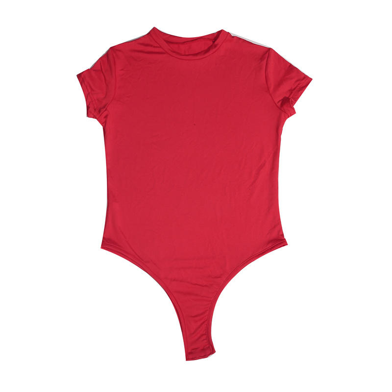 Women’s Short Sleeve O Neck Bodysuit Tight Fitting Solid Color Sexy Open Design Casual Outfit Matching Skinny One-Piece Body Top