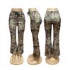 European-American Retro Print Elastic Waist Flare Sweatpants for Autumn Women