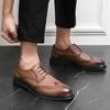 Fashion Classic Brown Men's Brogue Shoes Low Top Lace Up Men's Business Leisure Shoes Versatile Commuting Work Shoes Free Delivery