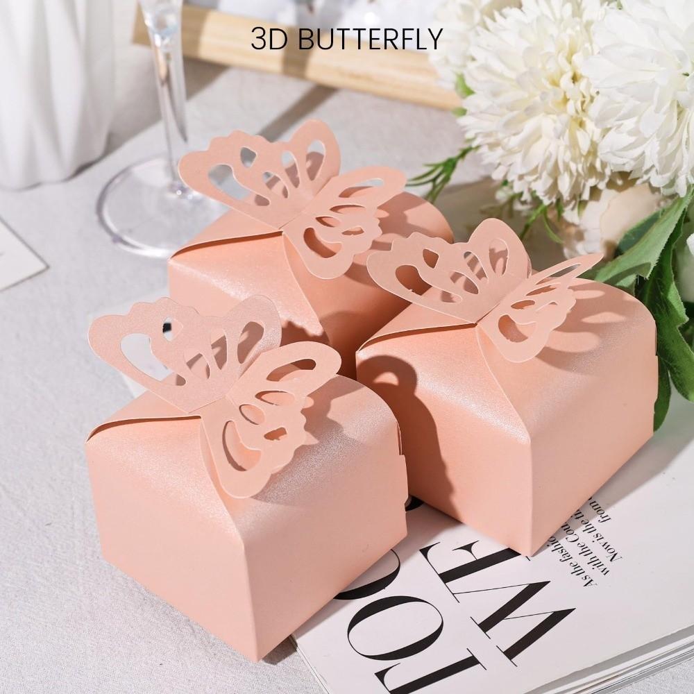 50pcs Pink Butterfly Favor Boxes Small Size Elegant Butterfly Candy Boxes 3D Design Butterfly Present Boxes Party Favors