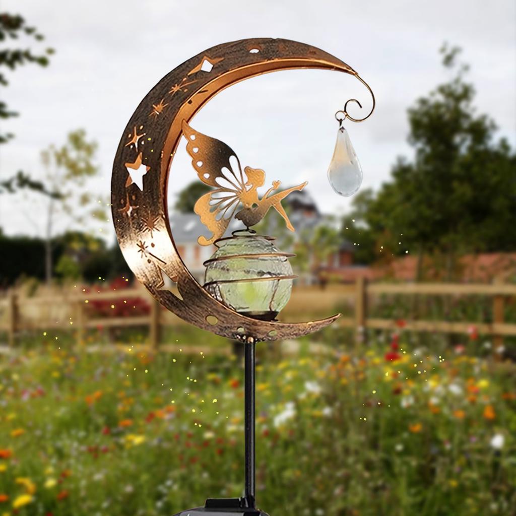 1pc Solar Lawn Light - Cat Paw & Butterfly Design with Moon & Stars, Outdoor Garden Decor Light, Iron Light for Yard, Party Gift