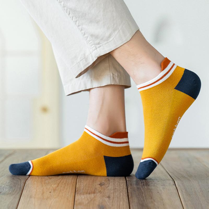 4 Pairs High Quality Men Ankle Socks Breathable Cotton Low Short Casual Stripe Anti-wear Fashion Four Seasons Street Plus Size