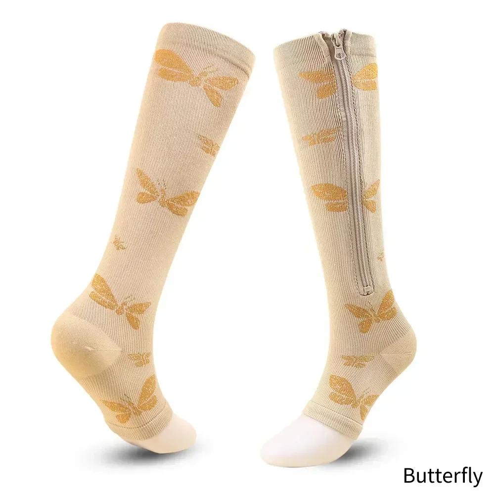 

Medical Compression Stockings Sports Pressure Long Cycling Socks Zipper Pro Leg Support Thick Women Varicose Vein Socks S M