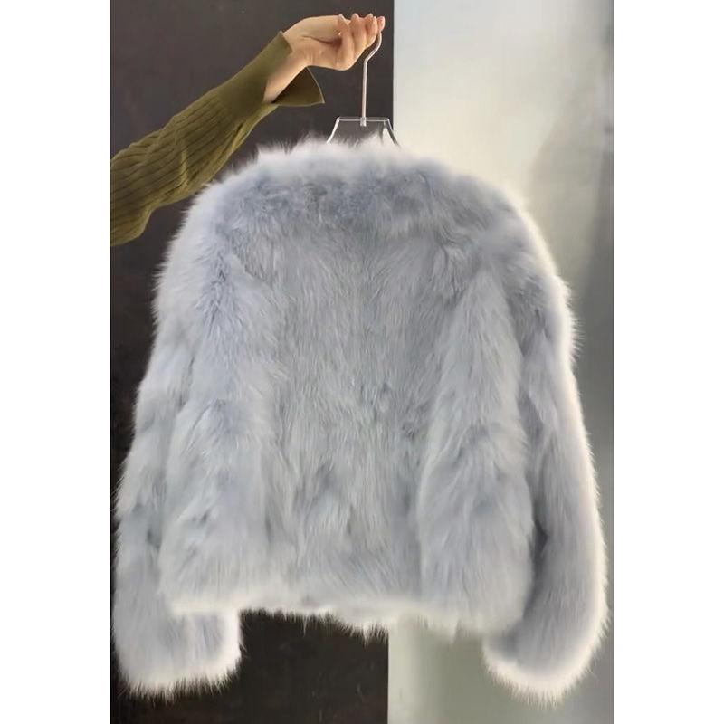 Autumn and Winter New Design Sense Three-grain Button Fur Coat Women's Fashion Casual Imitation Fox Fur Coat
