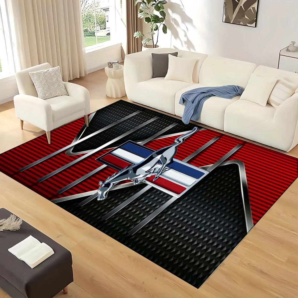 3D Mustang Racing Car Sign GTR Area Rug,Carpet Rug for Living Room Bedroom Sofa Doormat Decoration, Kids Play Non-slip Floor Mat