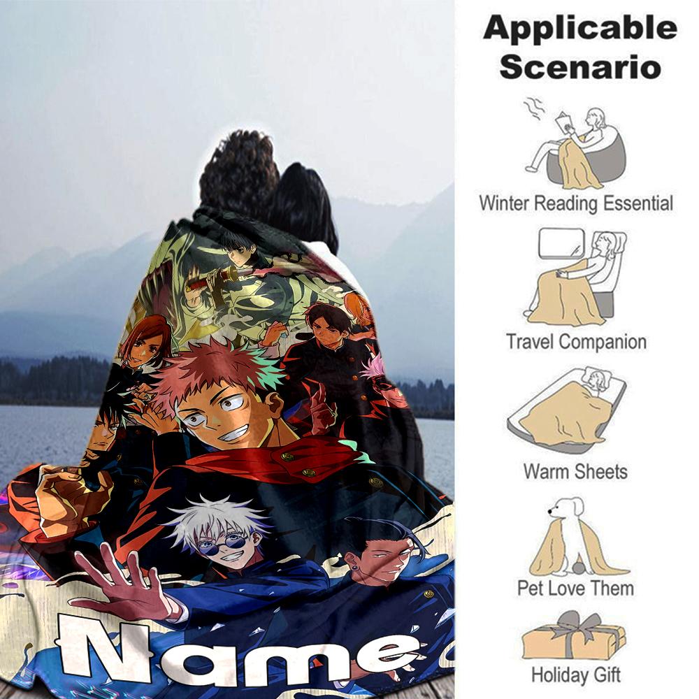 Customiz Name Personality Jujutsu Kaisen Blanket Soft &Warm Sofa Office Bed Travel Lunch Break Blanket, Gift Suitable All Seasons