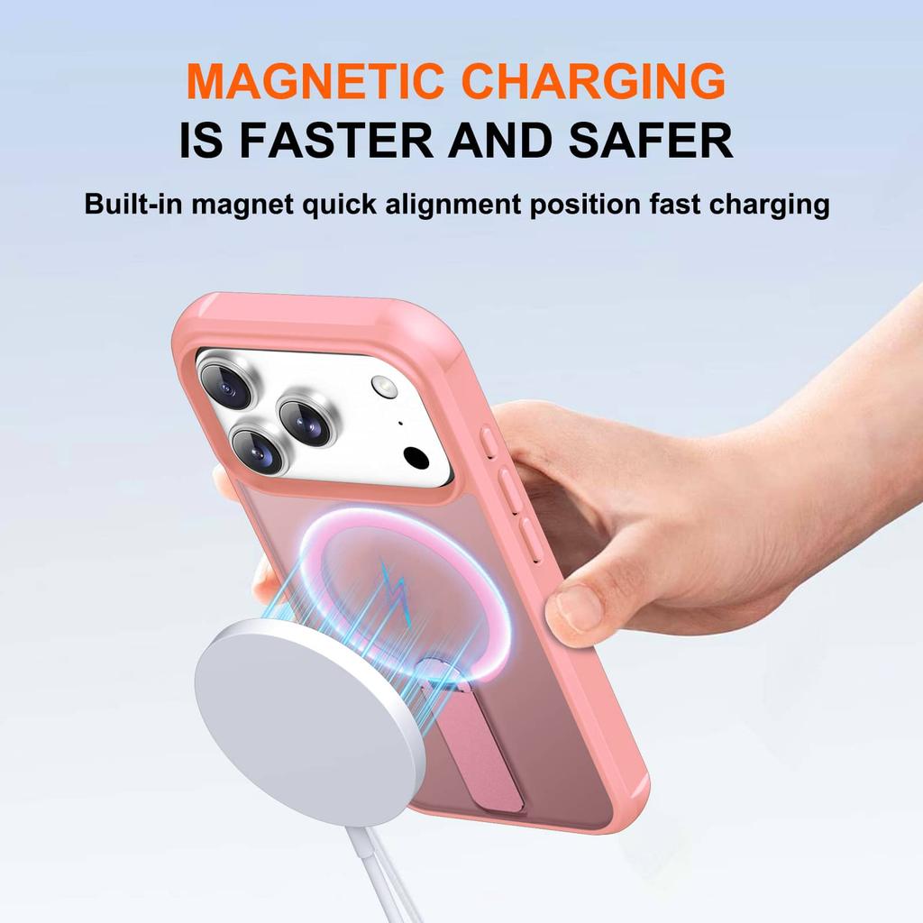 Magnetic Slim Case for iPhone 17 Pro Max/Air Invisible Kickstand Anti-Slip Shockproof Translucent Phone Cover with Strong Magnet