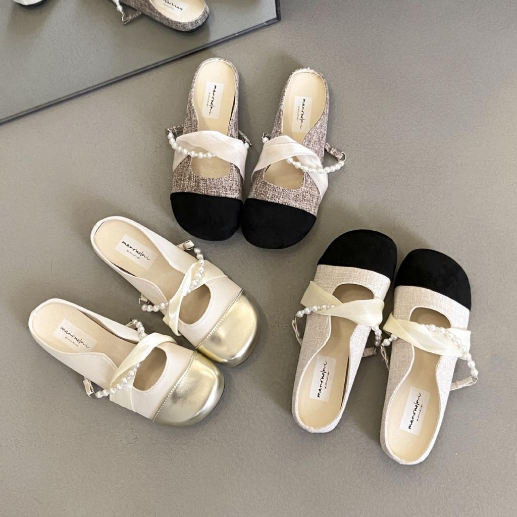 Xiaoxiang bag head half slippers women's summer wear new temperament color matching flat shoes