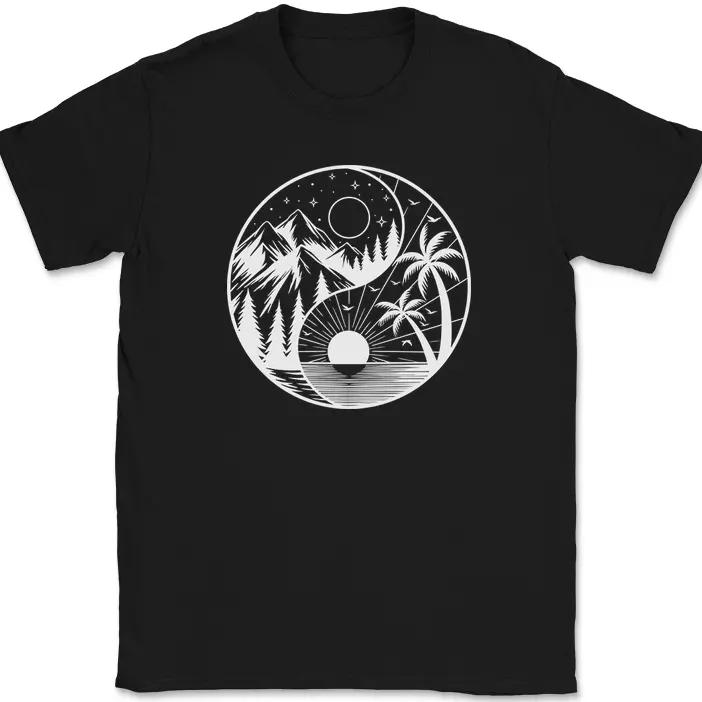 Nature Yin Yang T-Shirt Meditation Life Circle Taoism Outdoors Peace Tee