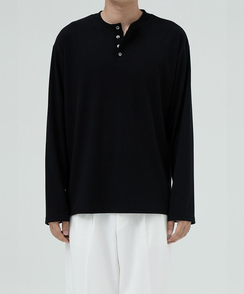 OX STUDIOS Moment Henley Neck Long Sleeve (Black)