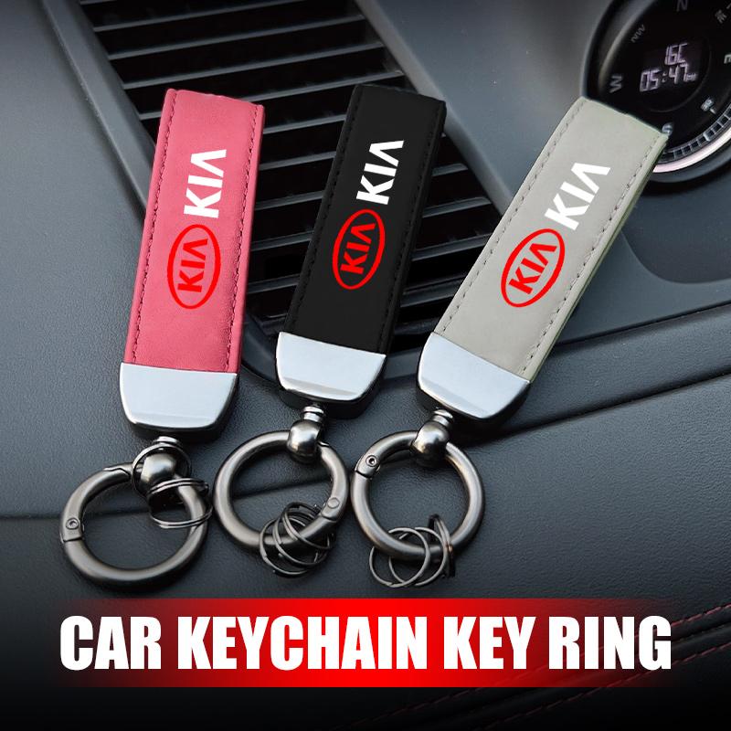 YNAZ6 Leather Rope Keychain Car Logo Keychain Classic Metal Key Holder Accessories For KIA Ceed Sportage Rio K5 K2 Optima Cerato Venga